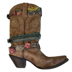 Durango Embellished Rodeo Boots 6.5M Brown Western Cowgirl Line Dance Ankle Band